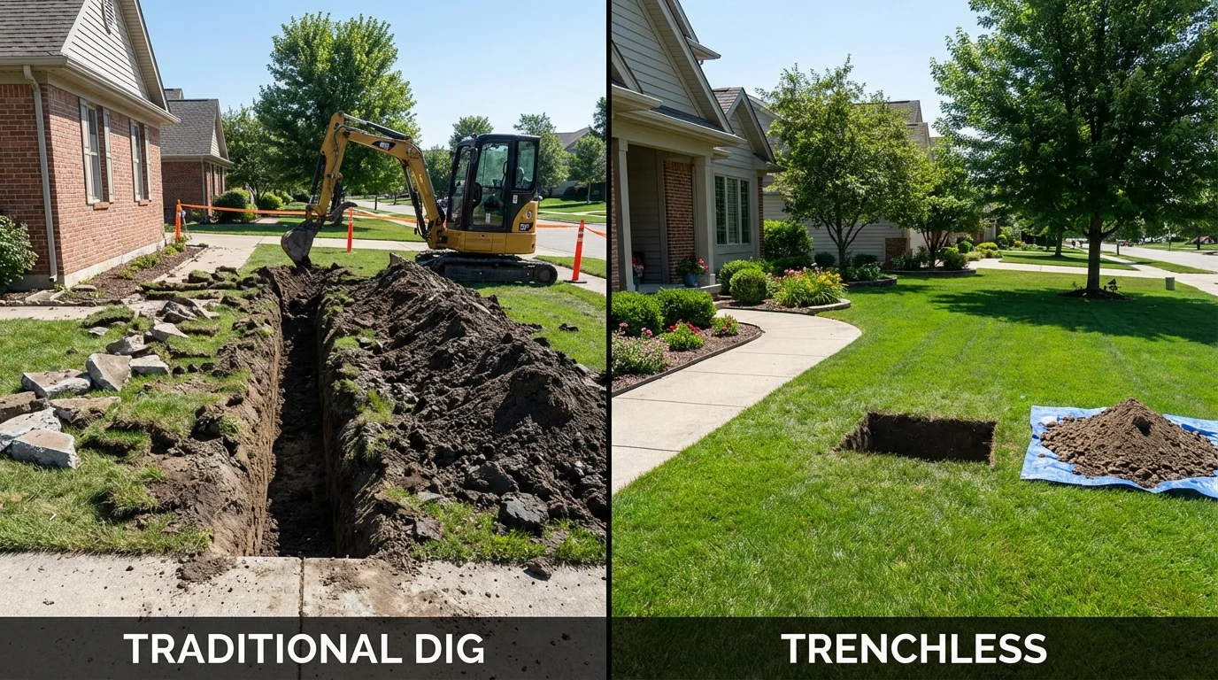 Trenchless sewer repair with minimal yard damage versus traditional excavation in Newellton, LA